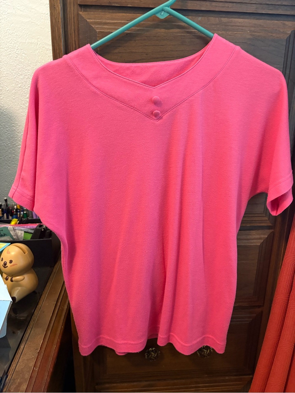 90s vintage Women’s Short Sleeve Pink Top with Button Detail